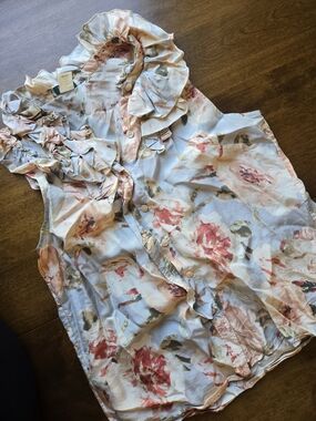 J.Crew 100% Silk Floral Blouse Sleeveless Ruffle Neck Size 12